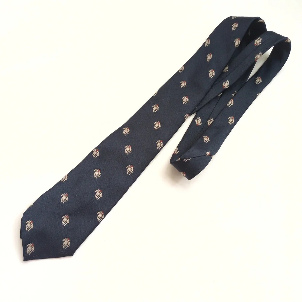 Vtg Horse & Rider Racing Neck Tie Navy Blue Equestrian Gallery Collection
